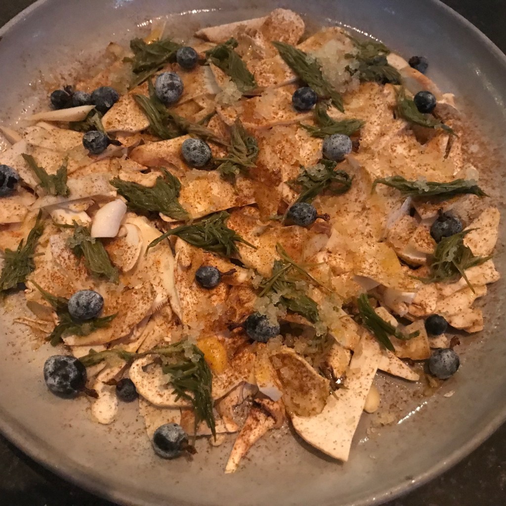 matsutake with currants, pine, and herring roe
